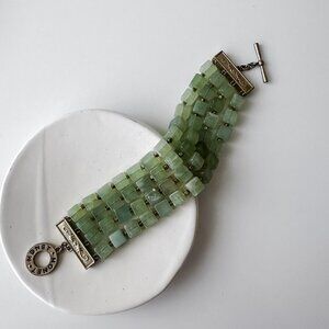 Vintage Monet Green Jade-Style Beaded Bracelet – Multi-Strand Statement
